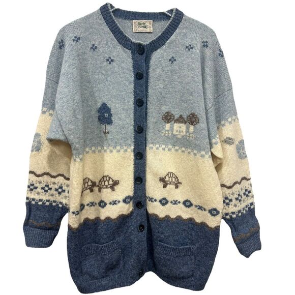 Vtg Annie Laurie Cardigan Sweater Shetland 100% Pure Wool Scotland 1980s Cottage - Picture 1 of 9
